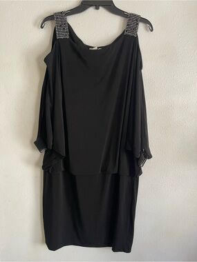 Black Midi Dress with Crystal-Embellished Straps